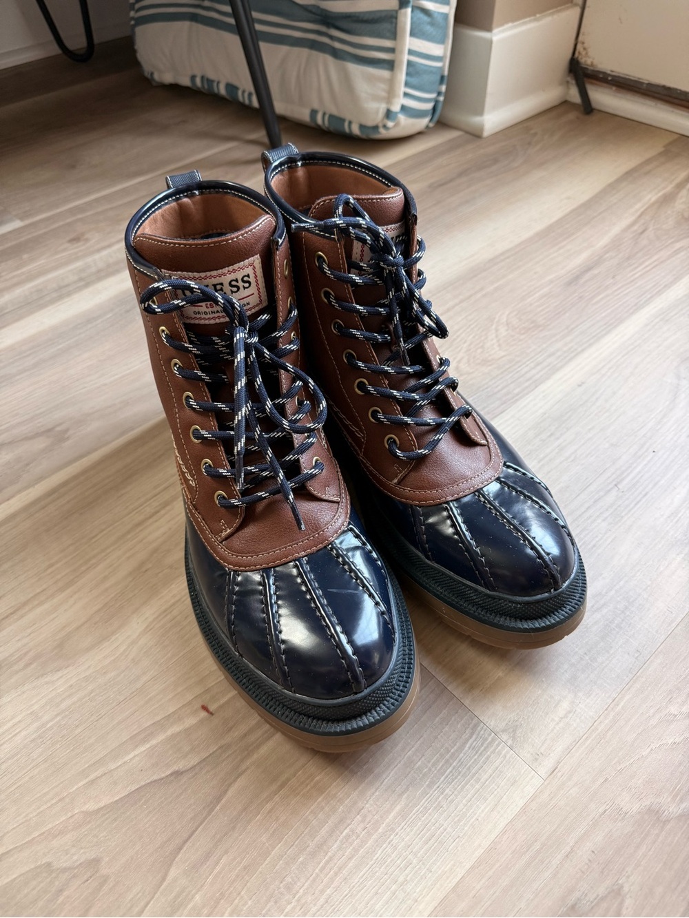 Guess Men's Brown and Navy Lace-Up Duck Boots